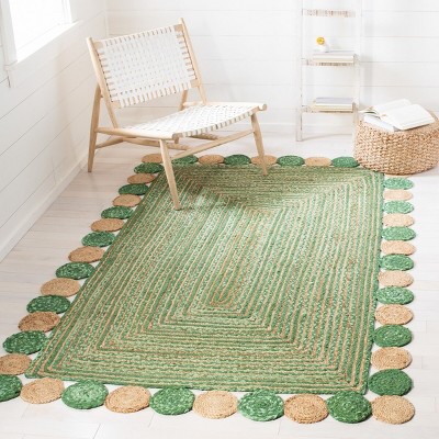 Green and Natural Hand-Knotted Geometric Jute Area Rug