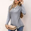 Clearlove Women's Long Sleeve V Neck Contrast Collar Shirt A-line Pleated Office Tunic - 3 of 4