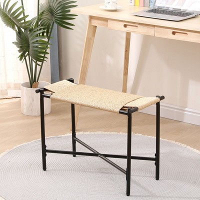 CAVINAS Small Ottoman Bench, Vanity Stools Handwoven Paper Rope Ottoman for Entryway Natural Footstool for Living Room
