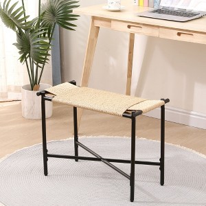 CAVINAS Small Ottoman Bench, Vanity Stools Handwoven Paper Rope Ottoman for Entryway Natural Footstool for Living Room - 1 of 4