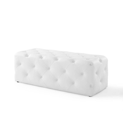 48" Luxe White Faux Leather Tufted Entryway Bench
