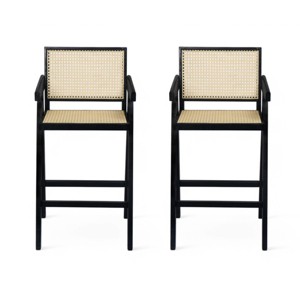FURNIinspire Counter And Bar Stools Modern Bar Stool, Counter Height Bar Stools, Kitchen Stools Bar Chair with Cane Seat, Black, 22.5"*20.25"*39.5" - 1 of 4