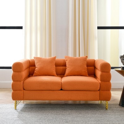 60" Modern Teddy Fabric 2 Seater Sectional Sofa,Deep Seat Loveseat with Pillows for Living Room Bedroom-Baofuwish