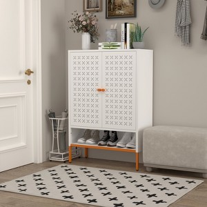 Vynxaria 15cm Elevated Shoe Cabinet with Dual Butterfly Doors, 2 Removable Adjustable Shelves, Anti-Tip Kit and Waterproof Surface - 1 of 4
