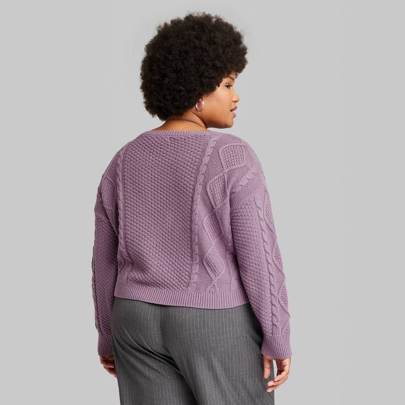 Women's Cropped Crewneck Cable Pullover - Wild Fable™, 4 of 10
