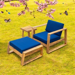 Mshliw Acacia Wood Outdoor Lounge Set with Chair, Ottoman, and Side Table – Comfortable Patio Set for Gardens, Balconies, and Poolsides - 1 of 4
