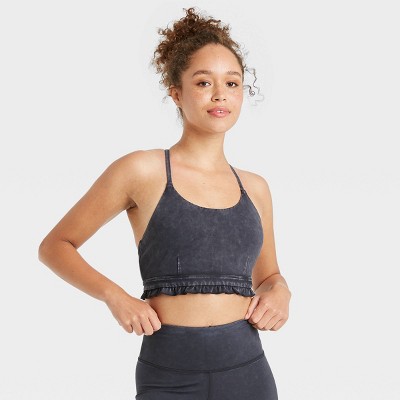 Women's Strappy Back Bra with Ruffle - JoyLab™ Black Wash M