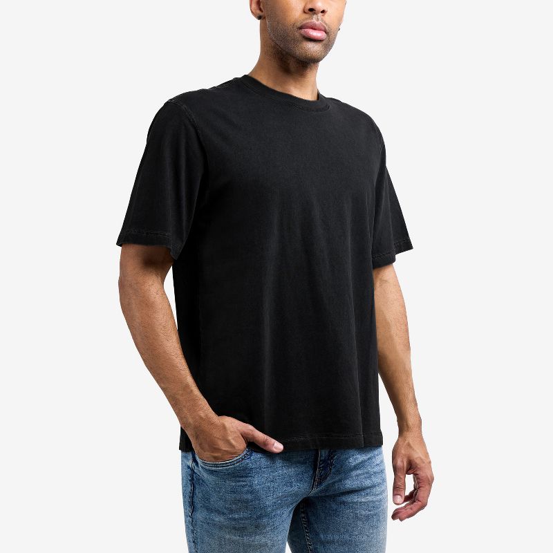 X RAY Men's Pigment Dyed Washed Boxy Crew Neck T-Shirt in BLACK Size S