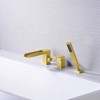 Sumerain Roman Tub Faucet with Hand Shower, 3 Hole Waterfall Deck Mount Bathtub Filler Brushed Gold - 4 of 4