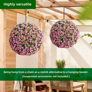 Artificial Flower Topiary Ball Set of 2, UV Resistant Faux Hanging Rose Ball, Fake Boxwood Decorative Balls with Hanging Chains and Zip Tiles - 1 of 4