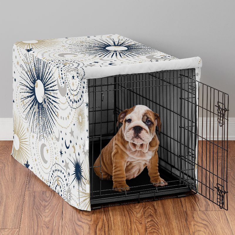 Sweet Jojo Designs Dog Crate Kennel Cover 36in. Celestial Blue Gold and Grey, 3 of 7