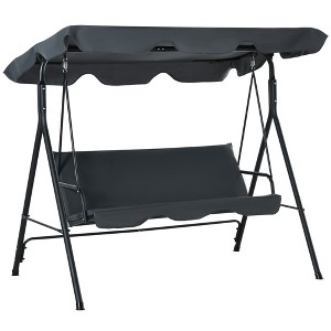 Outsunny 3-Person Porch Swing with Stand, Outdoor Swing for Patio Porch with Tilt Canopy & Comfortable Swing Bench-Style Seat, Steel Frame, Gray - 1 of 4