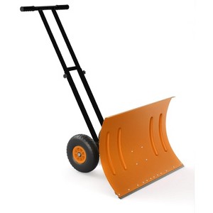 Heavy Duty 29x20 Inch Rolling Snow Shovel with Wheels – Adjustable Angled Metal Blade – Ergonomic Handle for Driveway - 1 of 4