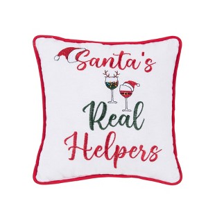 C&F Home 10" x 10" "Santa's Real Helpers" Christmas Sentiment Embroidered Small Petite Accent Pillow - 1 of 4