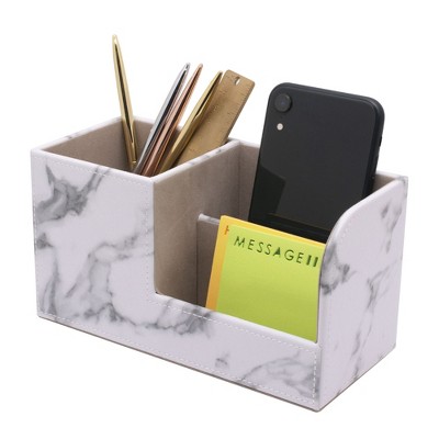 Zodaca Marble Desk Organizer, Pen Holder for Office Supplies Stationery, Faux Leather