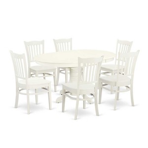 HomeStock 7-Pc Linen White Finish Solid Wood Top Dining Table with 6 Chairs - 1 of 4