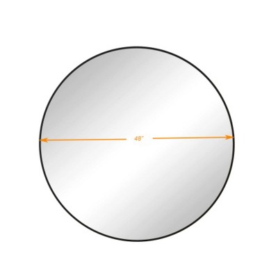 48" Oversized Black Circular Wall Mirror: Big, Metal Frame, Vanity, Dressing - Great for Bath, Living, Bed