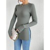 Women's Long Sleeve Slimming T - Shirt with Side Slits - Minimalist Intellectual Design - 2 of 4