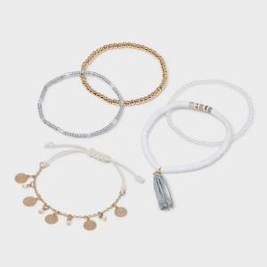 Decorative Hammered Discs and Tassel Bracelet Set 5pc - A New Day - 1 of 4