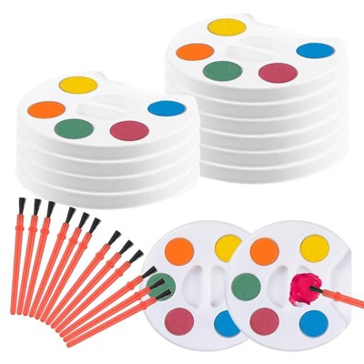 ArtCreativity Mini Paint Sets - Pack of 12 - Five Watercolors in Tray with Brush