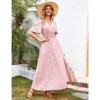 Coolmee Women Boho Floral Casual Smocked Ruffled Short Sleeve Dress Elegant V-Neck Split Maxi Dress - 3 of 4