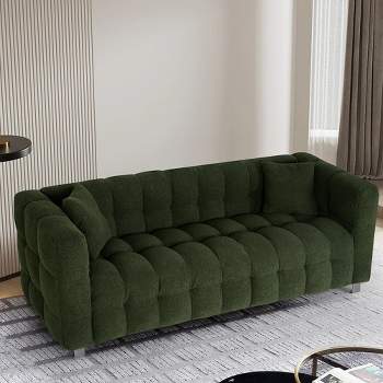 Sofa Couch, Living Room Couch With 2 Pillows, Metal Legs, Wide Arm And Backrest Modern Upholstered Comfy Couch Sofas
