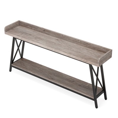 Lirago,Industrial 2-Tier Console Table-Gray Wood & Black Metal, Behind Sofa, Bar/Storage Solution