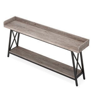 Lirago,Industrial 2-Tier Console Table-Gray Wood & Black Metal, Behind Sofa, Bar/Storage Solution - 1 of 4