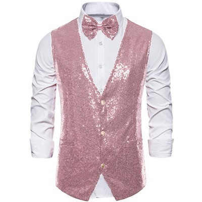 Lars Amadeus Men's Sequin Shiny Sleeveless Party Prom Dress Suit Vest ...
