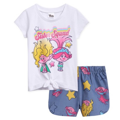 TROLLS Poppy Viva Toddler Girls T-Shirt and Chambray Shorts Outfit Set  Multicolor 4T