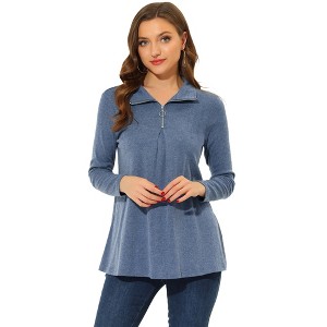 Allegra K Women's Swing Mock Neck Long Sleeve Zip Up Tunic Blouse - 1 of 4