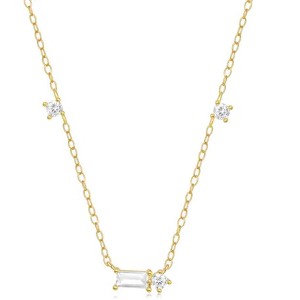 Hollywood Sensation 18K Gold Plated Sterling Silver Necklace with Three Round Cut 15.5 Inches Gold - 1 of 4