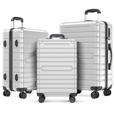 SKONYON 3 Piece Hard shell Luggage Sets Checked Spinner Luggage Set with YKK Zipper and TSA Lock