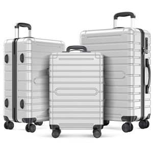 SKONYON 3 Piece Hardshell Luggage Sets Checked Spinner PC & ABS Luggage Set with YKK Zipper and TSA Lock - 1 of 4