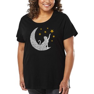 LA Pop Art Cat Moon - Women's Word Art T-Shirt - 1 of 4
