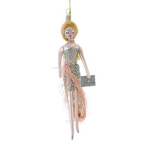 De Carlini Italian Ornaments 7.0 Inch Estelle In Silver Dress Christmas Tree Ornament , Fashionista Modern Chic (1PC) - 1 of 3