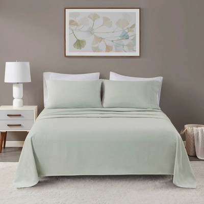 Seafoam Solid Queen Cotton Flannel 4-Piece Sheet Set