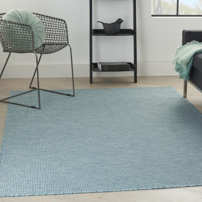 Aqua Solstice Flat Woven 4' x 6' Reversible Outdoor Rug