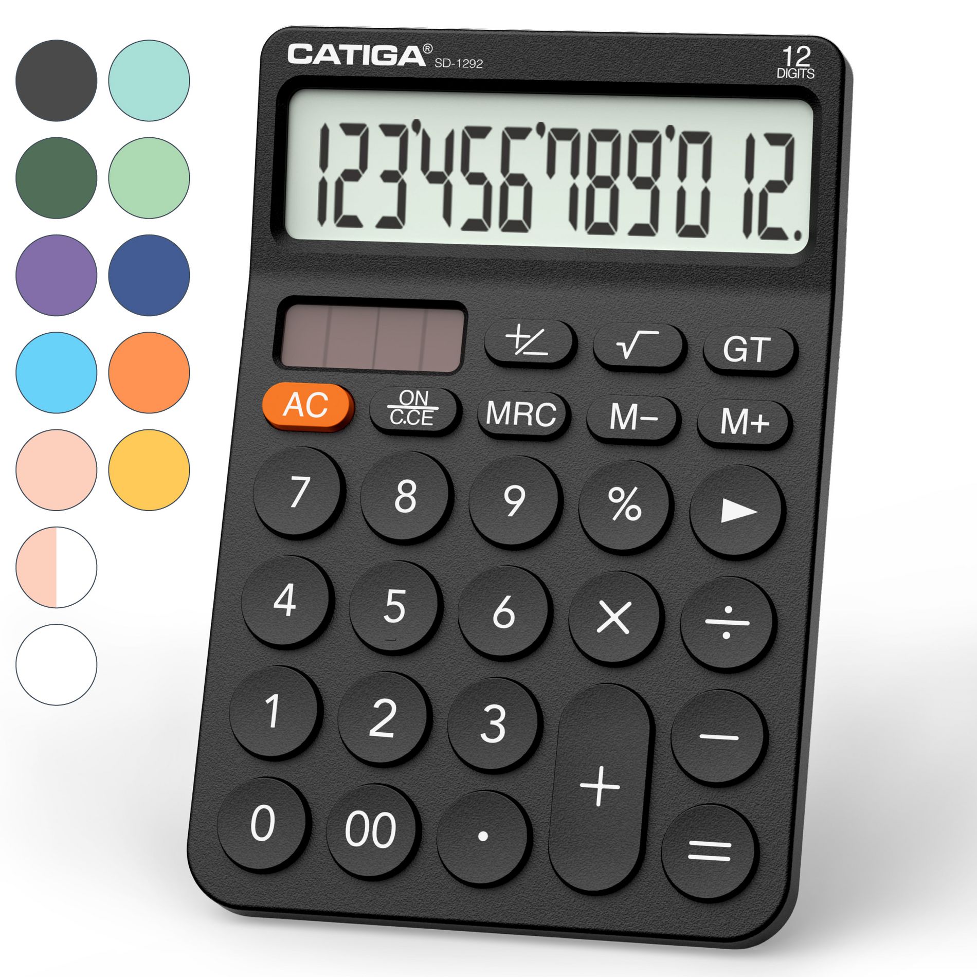 CATIGA 12-Digit Desktop Calculator, Large LCD, Big Buttons, Solar & Battery Dual Power, Standard Functions for Office, Home, School - SD-1292