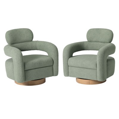 WestinTrends Alexandria Mid-Century Modern Faux Shearling Swivel Barrel Accent Chair (Set of 2)
