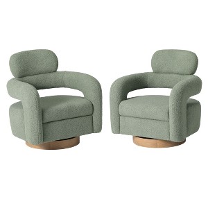WestinTrends Alexandria Mid-Century Modern Faux Shearling Swivel Barrel Accent Chair (Set of 2) - 1 of 4