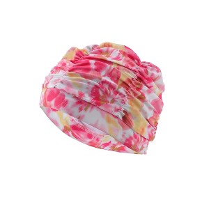 Unique Bargains Polyester Flower Pattern Swim Cap 5.91"x9.25" Pink White 1 Pc - 1 of 4
