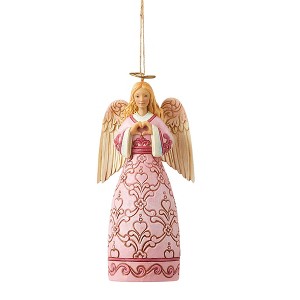 Jim Shore 5.0 Inch The Rose Pink Angel Ornament Breast Cancer Tree Ornaments - 1 of 3