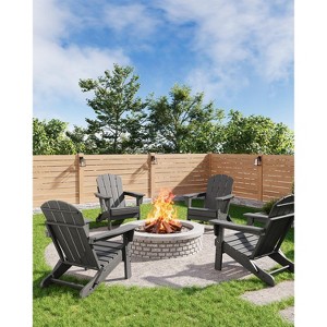 Folding Adirondack Chair - HDPE Outdoor All-Weather Fire Pit Chairs, Ergonomic Extended Backrest for Patio, Garden Pool, Backyard - 1 of 4
