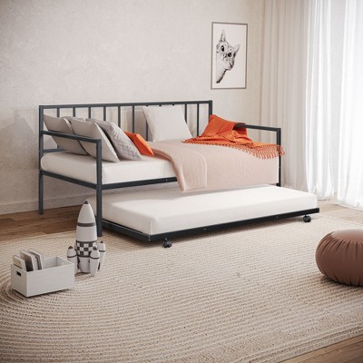 YONWAY Twin Daybed with Trundle, Metal Bed Frame with Trundle, Daybed & Trundle Frame Set with Wheels & Metal Slat Support
