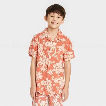 Boys' Vintage Floral Button-Down Short Sleeve Resort Shirt - Cat & Jack™ Orange