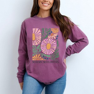 Simply Sage Market Women's Boho No Rain No Flowers Long Sleeve Garment Dyed Tee - 1 of 4