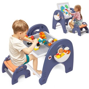 Multifunctional Toddler Activity Table, 4 in 1 Kids Table and Chair Set, Double-Sided Play Board, for Building Blocks, Drawing, Reading, Dining - 1 of 4