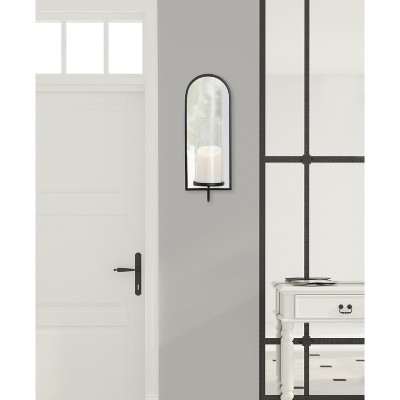 Ezerin Black Metal and Mirror Arched Wall Sconce, 16"