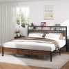 Gulches King Size Wooden Platform Bed Frame Brown Upholstered Headboard Vintage Shelf Large Under Bed Storage Noise Free No Box Spring Easy Assembly - 2 of 4